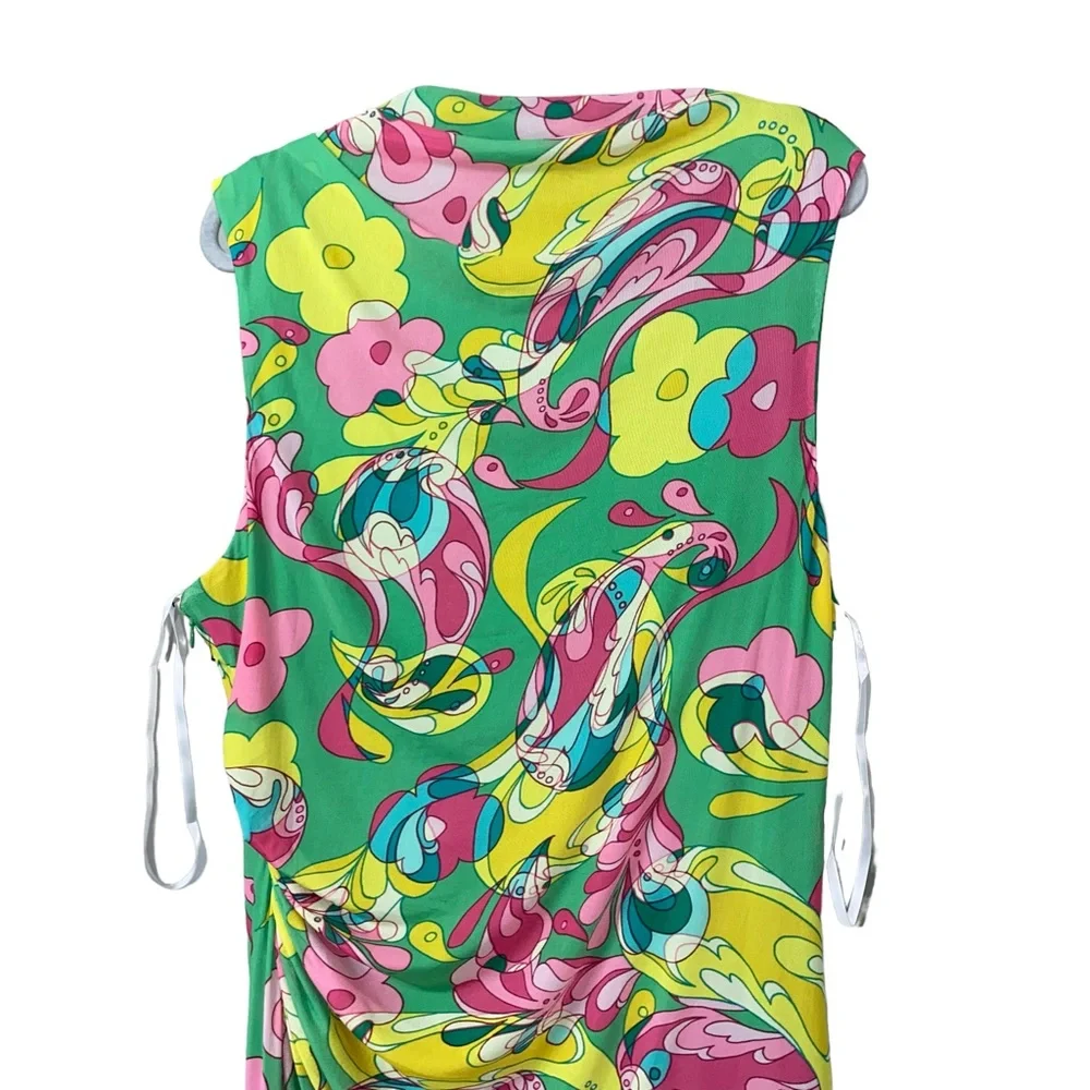Donna Morgan multicolor green paisley floral pleat shirred overlay Dress size 20 - Picture 11 of 14